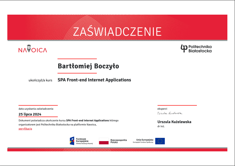 SPA FrontEnd Internet Applications with Politechnika Białostocka
